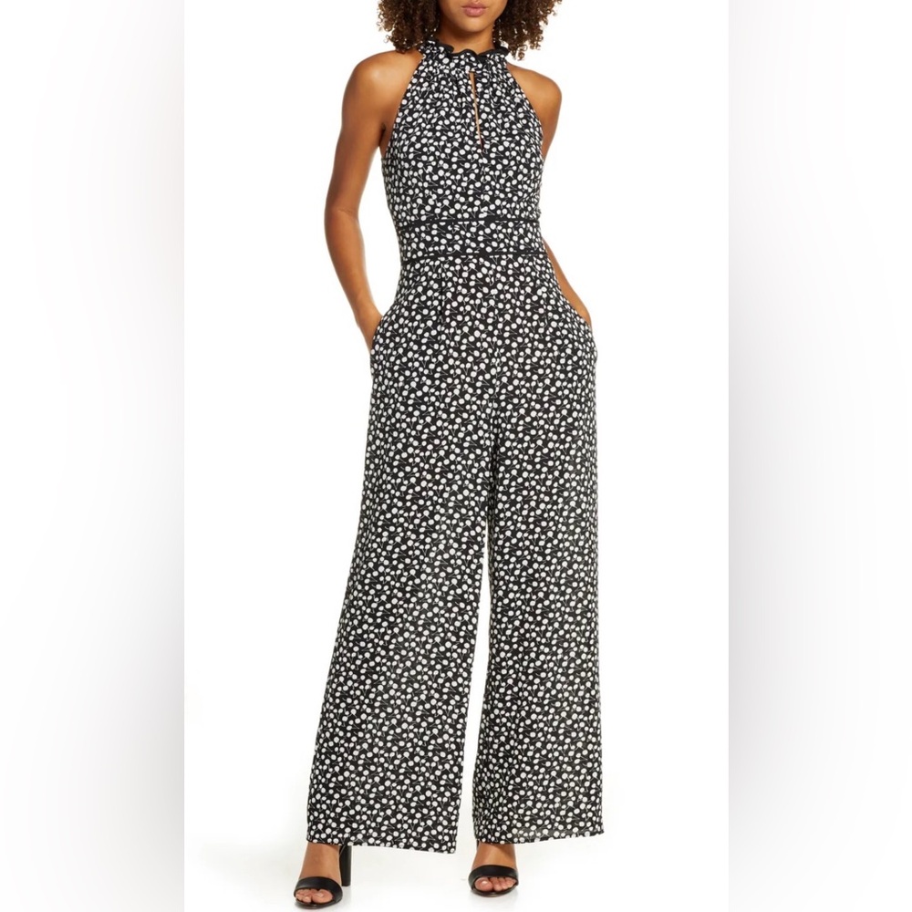 Chelsea28 Nordstrom Cherries Black White Halter Wide Leg Jumpsuit Romper - 4P